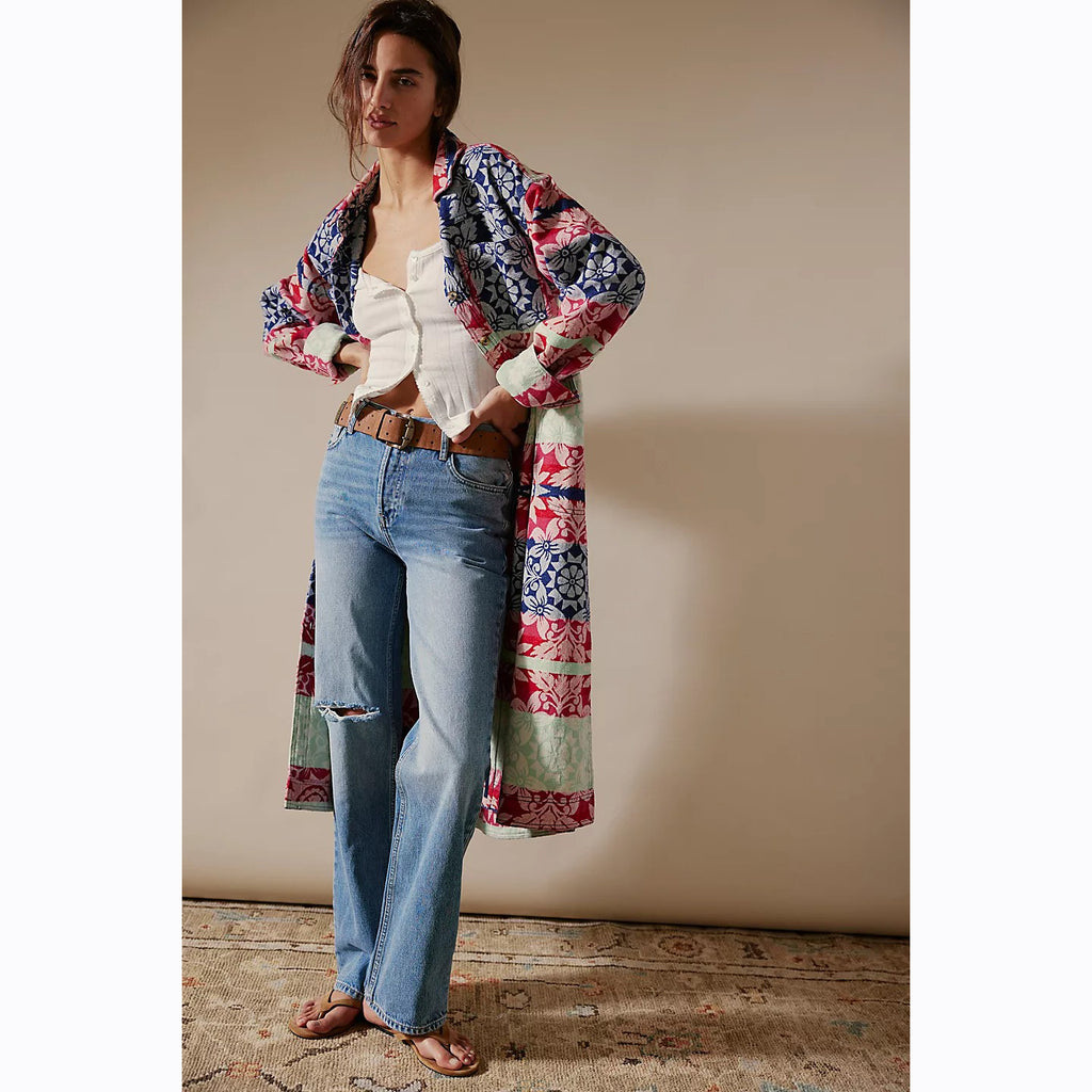 (取寄) フリーピープル レディース ウィー ザ フリー ブリック レーン ジャカード マキシ シャツ ジャケット Free People women We The Free Brick Lane Jacquard Maxi Shirt Jacket Blue Combo image-2025-07-18T185800.