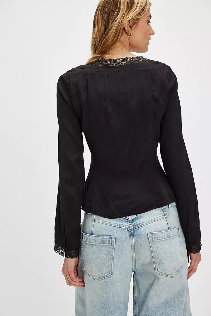 Free People Leylah Lace Blouse Top