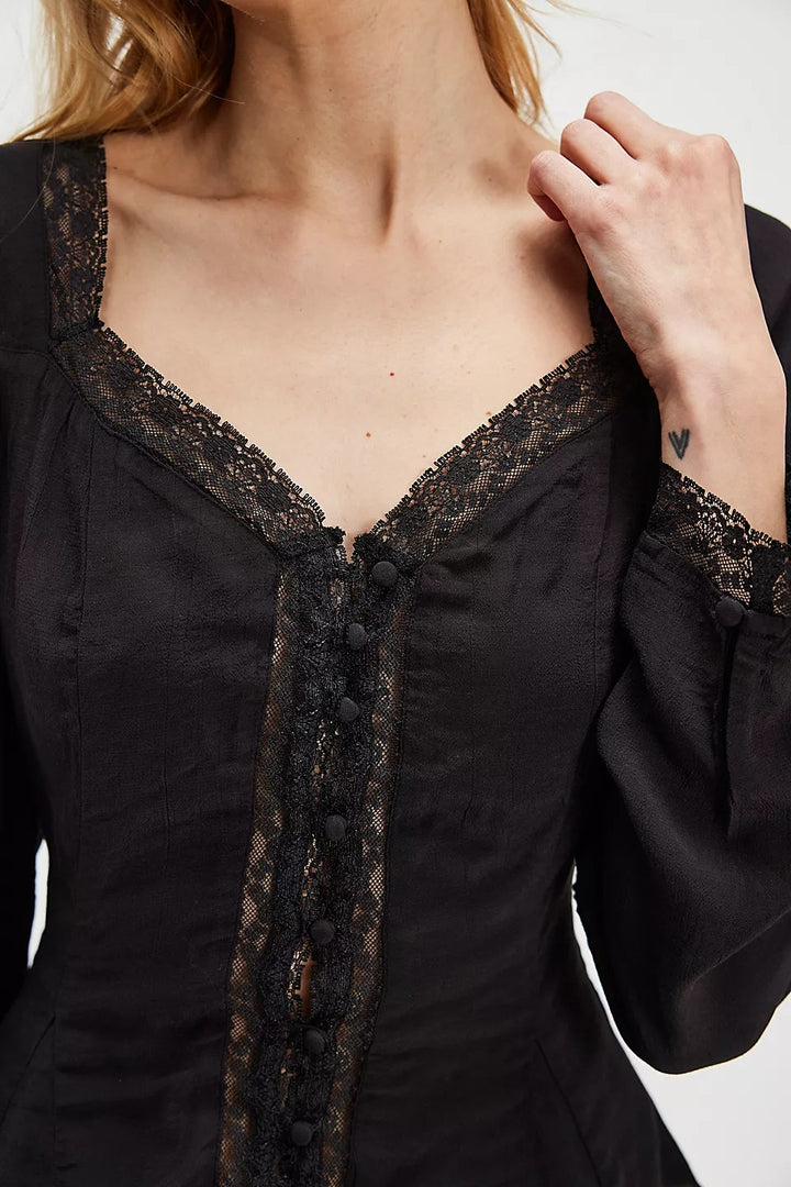 Free People Leylah Lace Blouse Top
