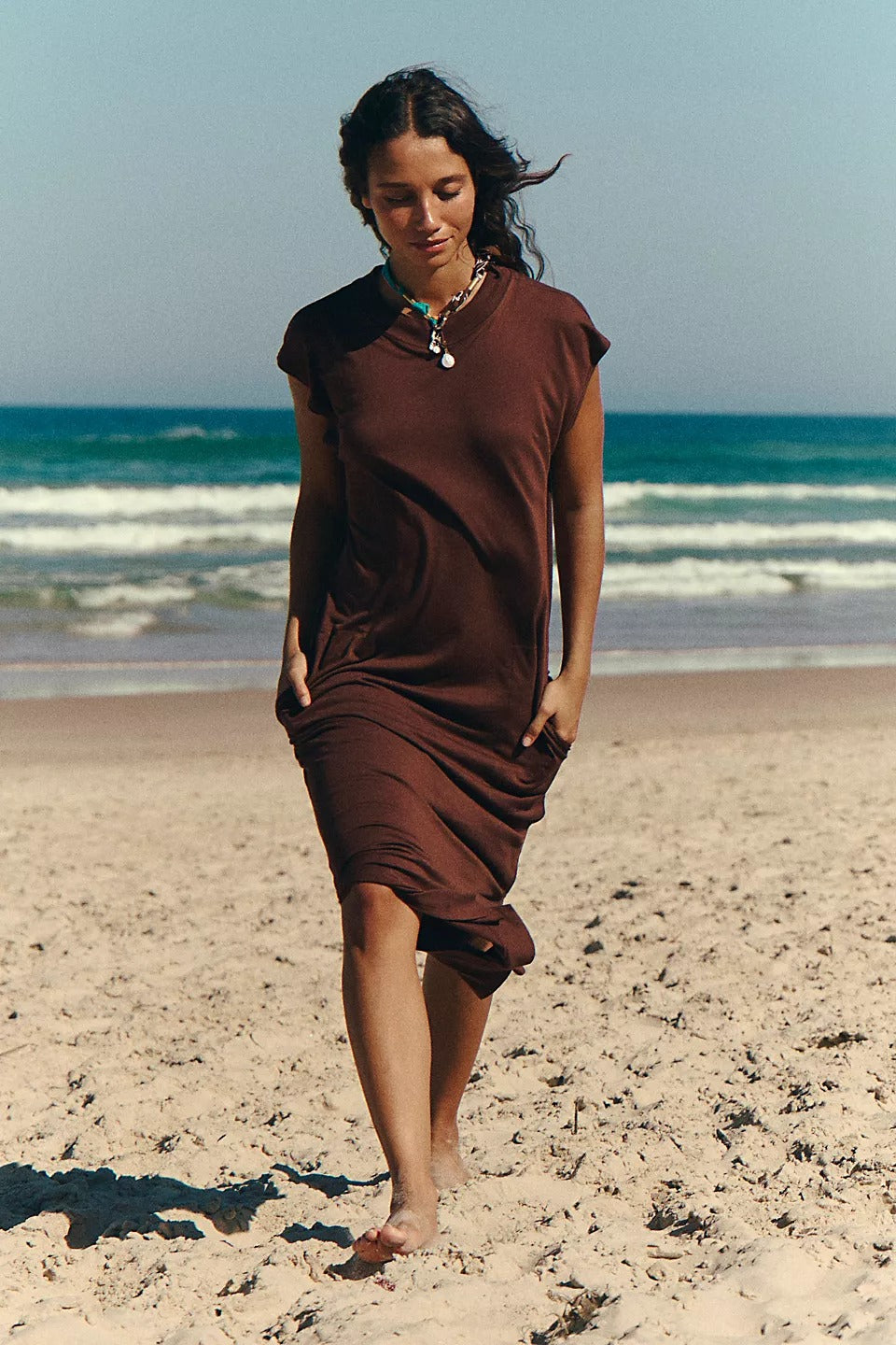 All Day Long Midi T-Shirt Dress by free-est at Free People in Brown, Size: XS