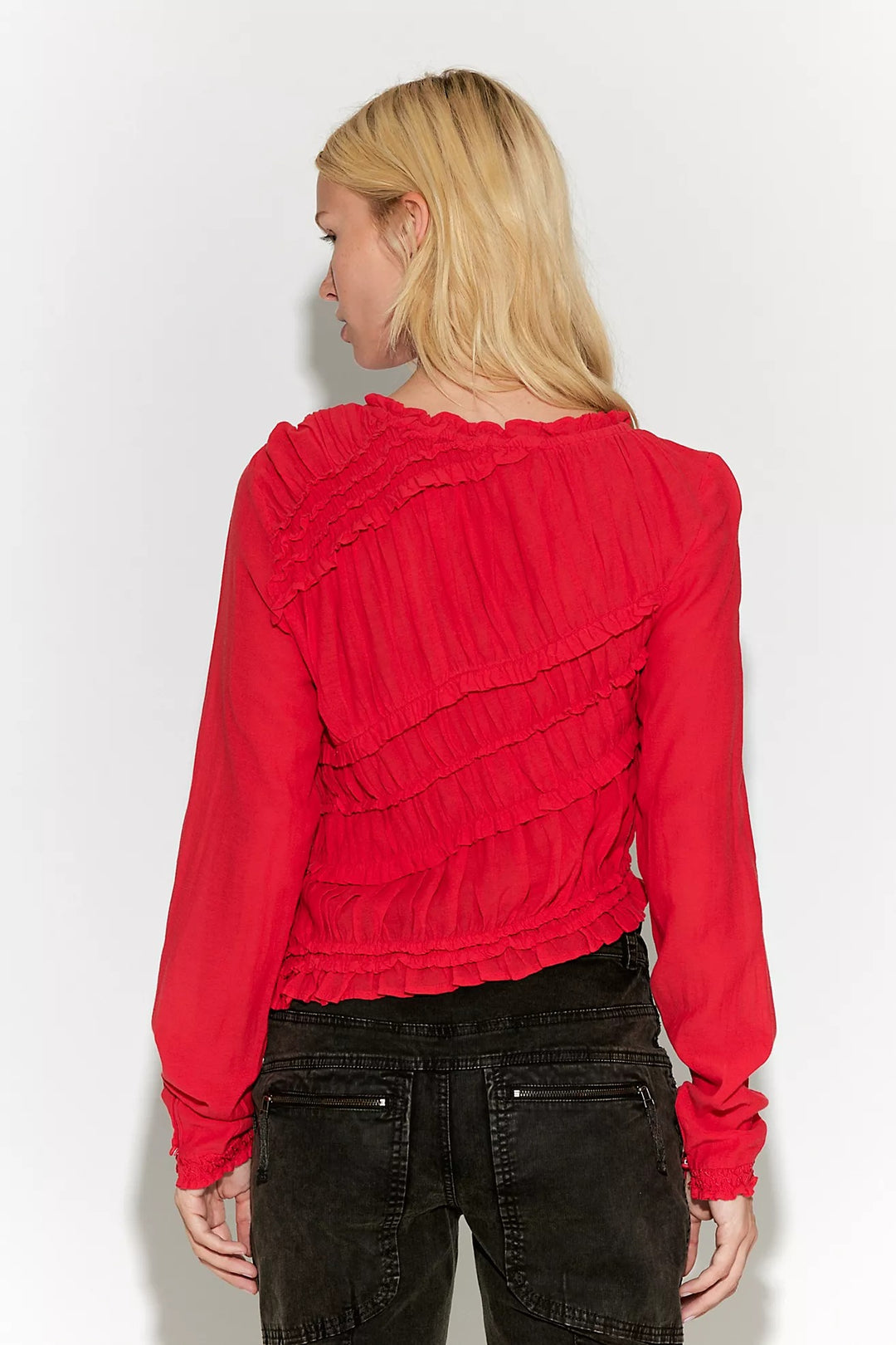 Free People Pink Sands Ruched Long Sleeve Cropped Top