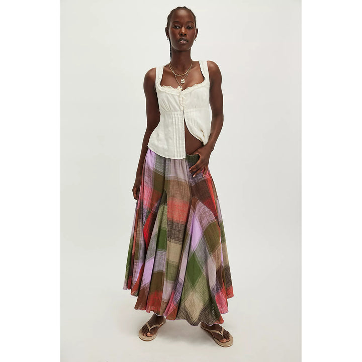 Free People Madras That Linen Maxi Skirt