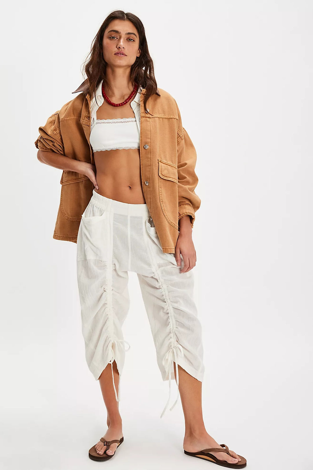 Free People Gianna Ruched Gaucho Pull-On Pants