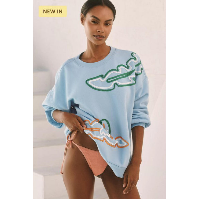 Anthropologie Celandine Embellished Crew-Neck Sweatshirt Top