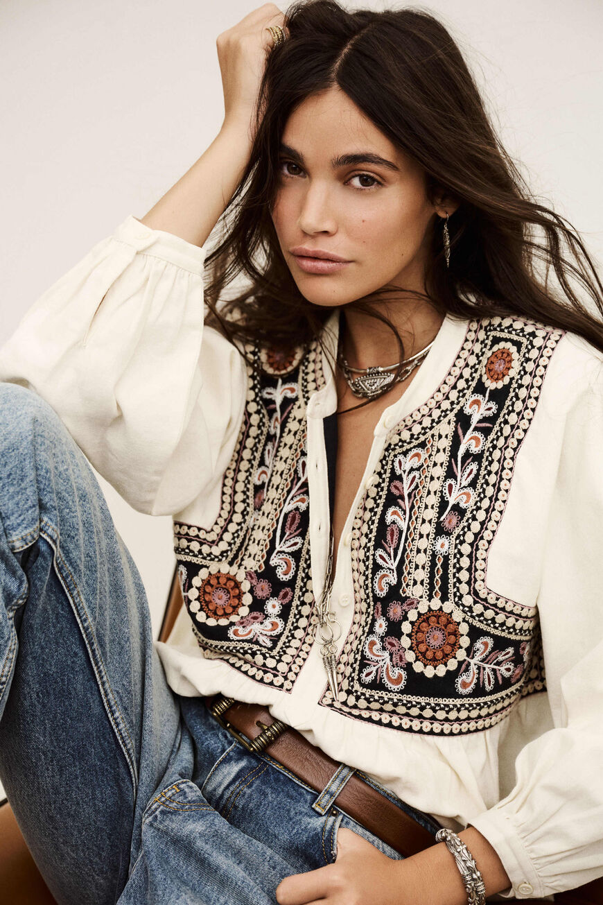 BA&SH AALEC Floral Embroidered Blouse Top