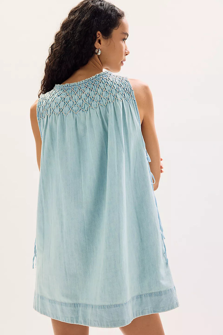 Free People Maisie Smocked Denim Mini Dress