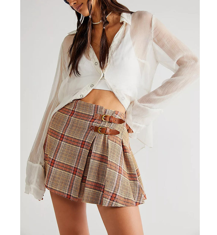 Free People Bali Tai Plaid Mini Skirt