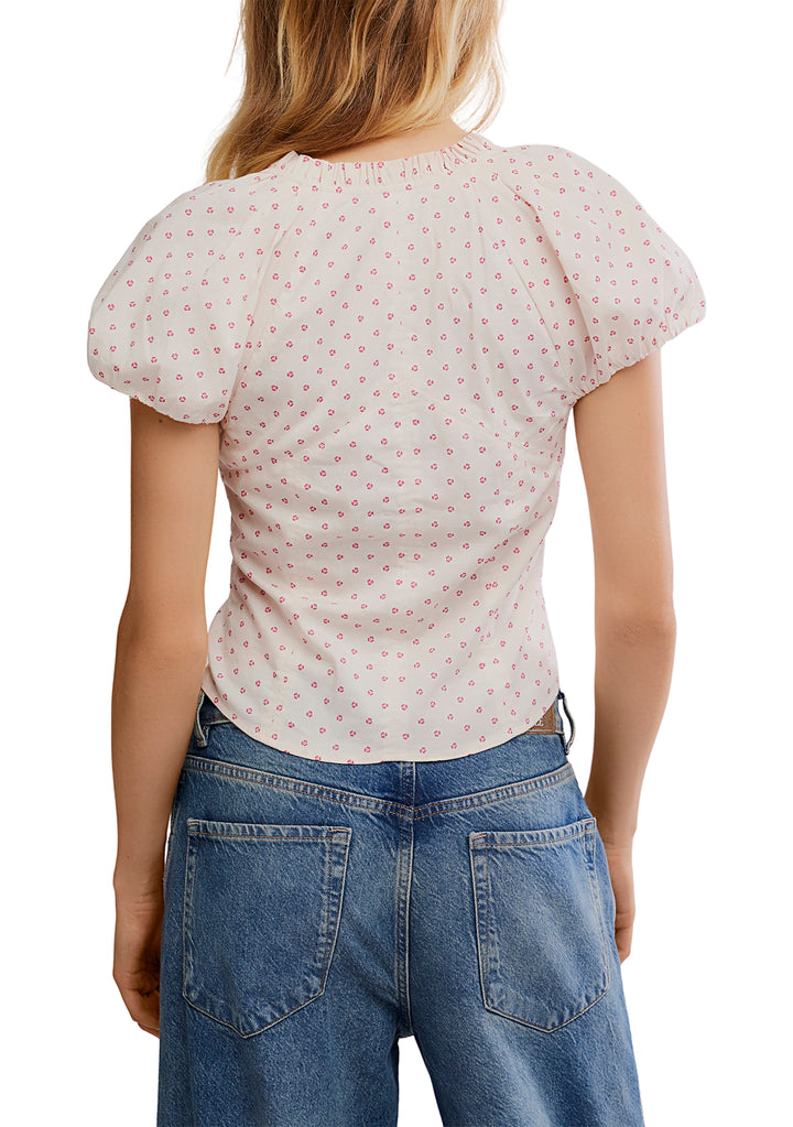 Free People Puff Sleeve Printed Blouse Top