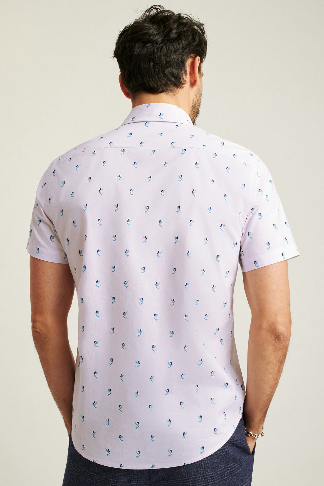 Bonobos Pink Swordfish Print Stretch Riviera Shirt