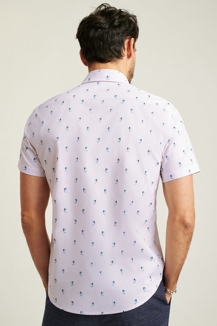 Bonobos Pink Swordfish Print Stretch Riviera Shirt