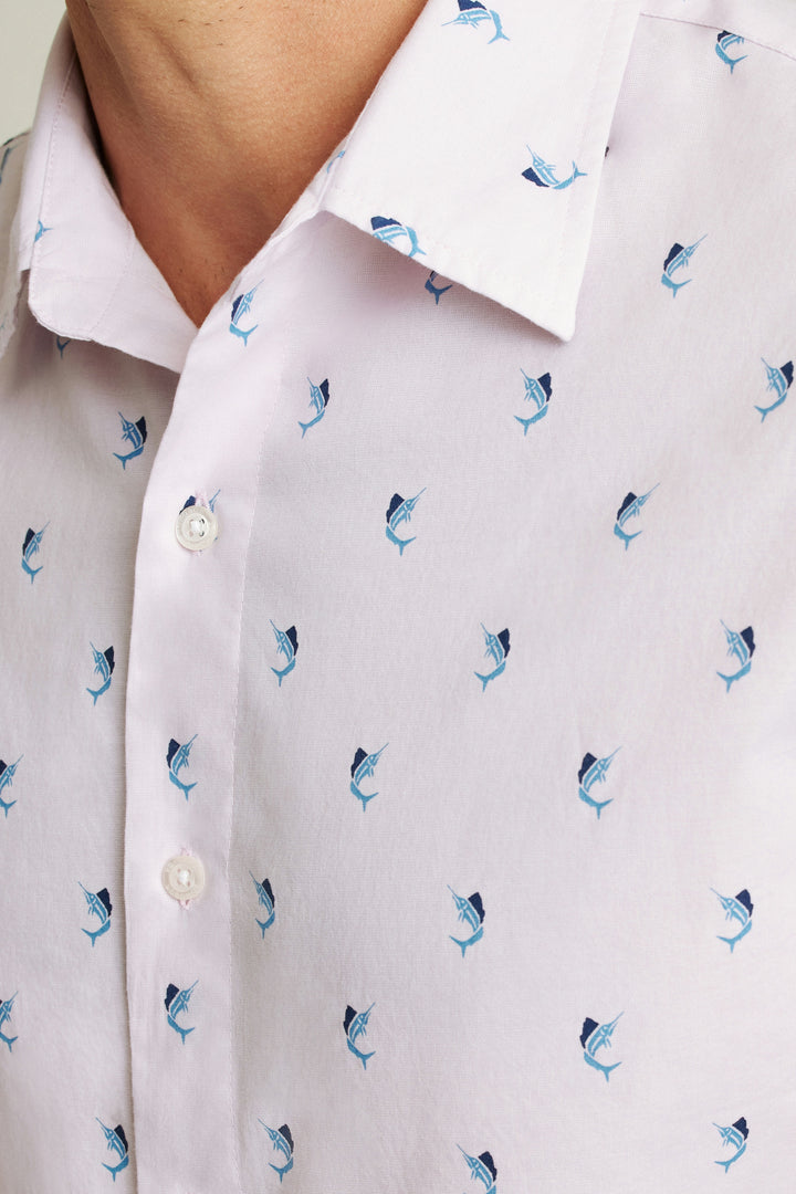 Bonobos Pink Swordfish Print Stretch Riviera Shirt