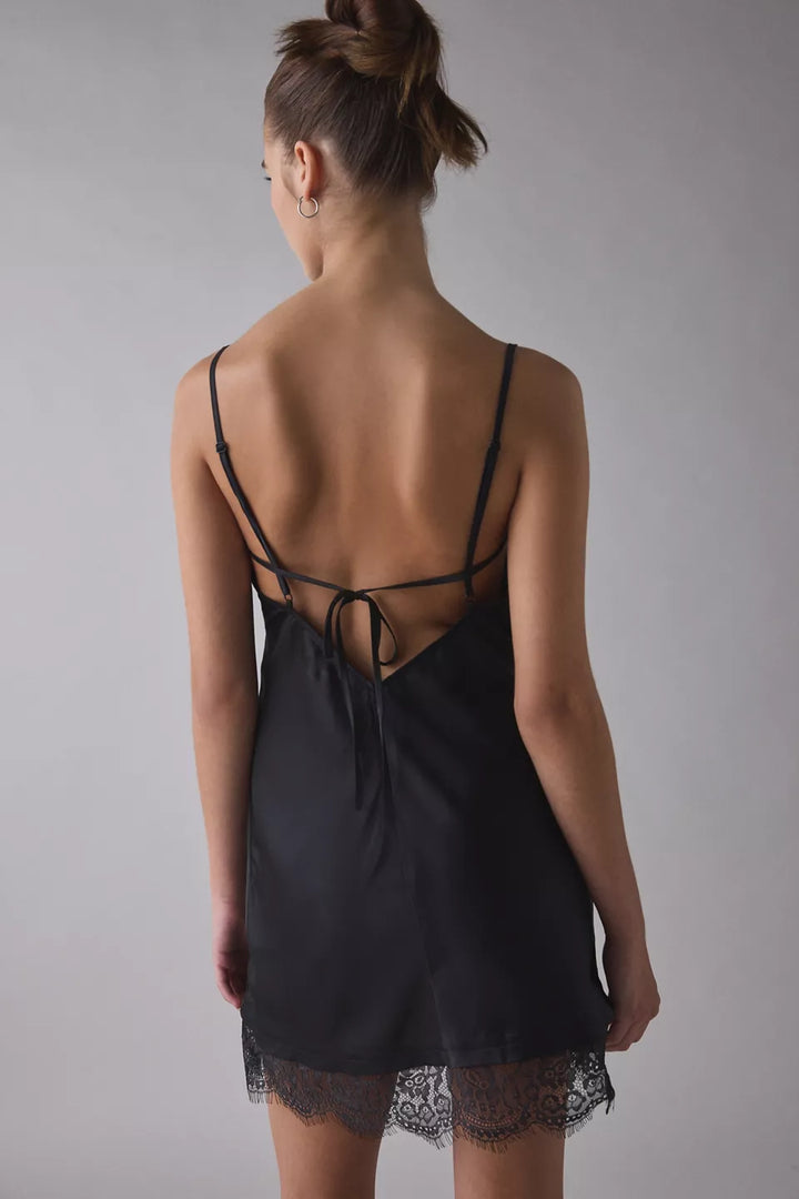 Out From Under Goodnight Kiss Lace Trim Cowl Neck Satin Slip Dress