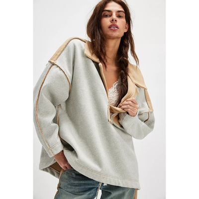 Free People Structured Polo Sweatshirt Top