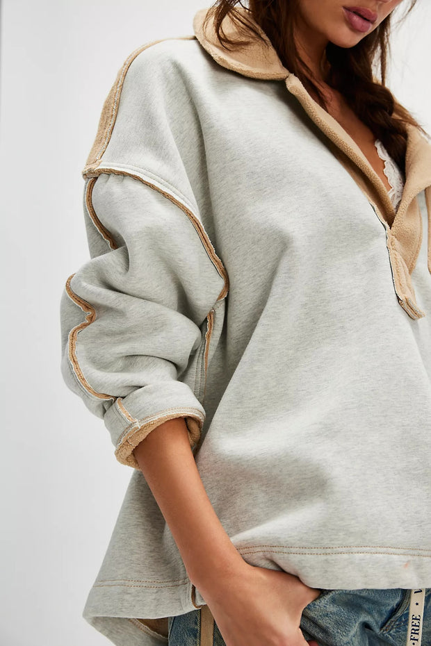 Free People Structured Polo Sweatshirt Top