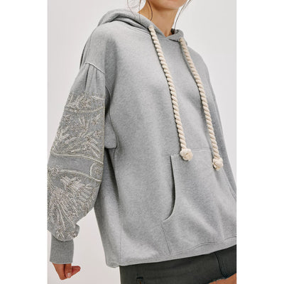 Free People Beaded Embellished Hoodie Sweatshirt Top