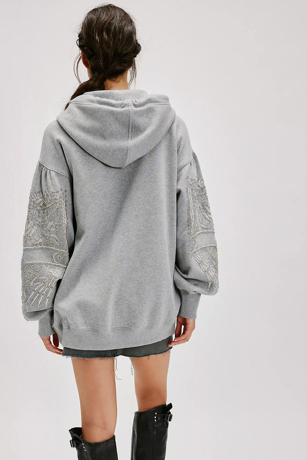 Free People Beaded Embellished Hoodie Sweatshirt Top