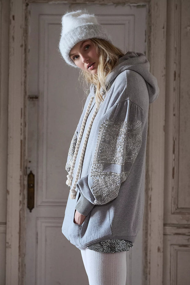 Free People Beaded Embellished Hoodie Sweatshirt Top