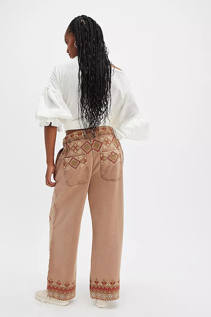 Free People Woodlands Embroidered Knit Pants