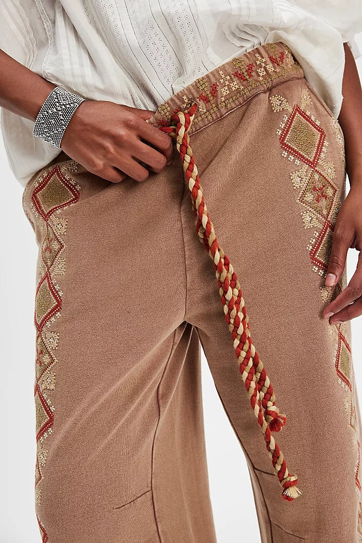 Free People Woodlands Embroidered Knit Pants