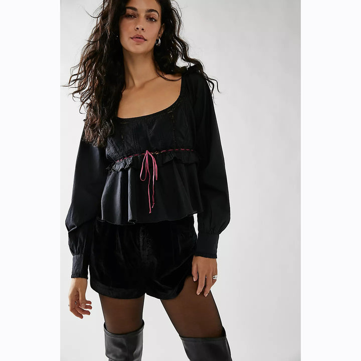 Free People Cathleen Copped Blouse Top