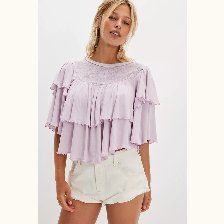 Free People Rose Party Tee Blouse Top