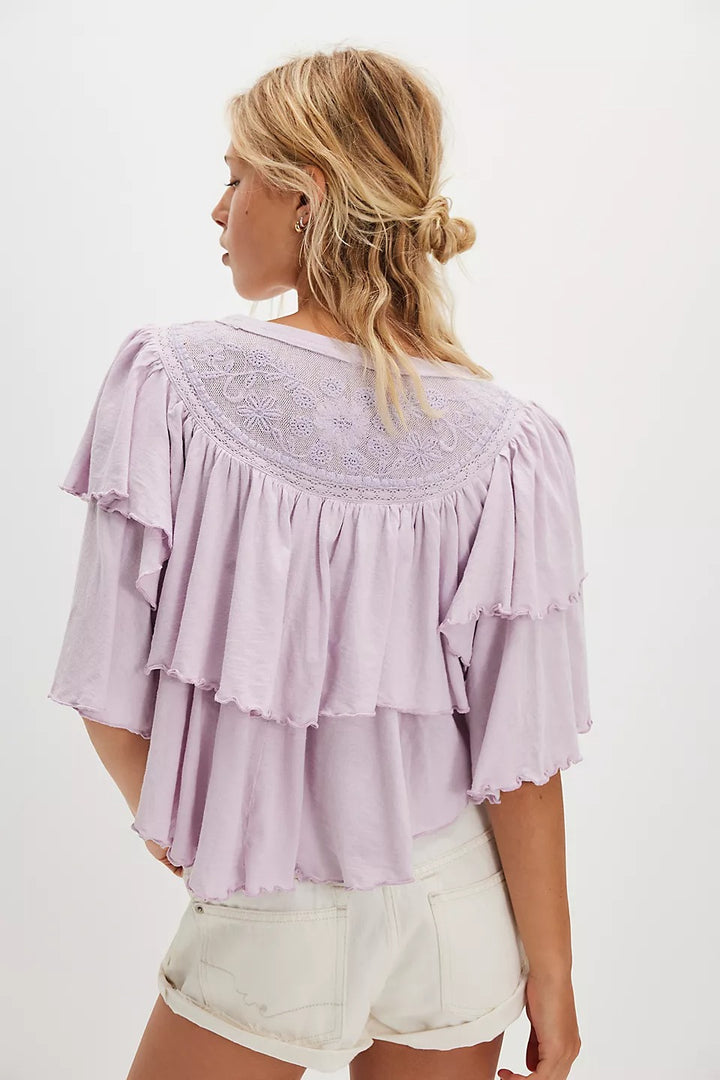 Free People Rose Party Tee Blouse Top