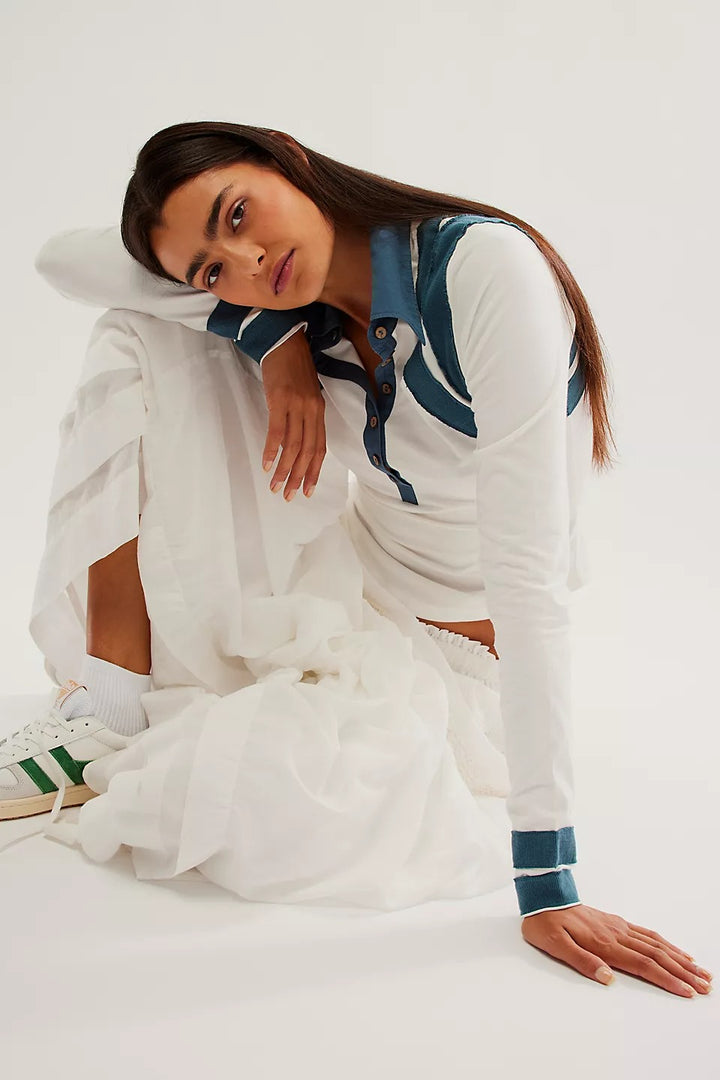 Free People Wednesday Polo Tee Blouse Top