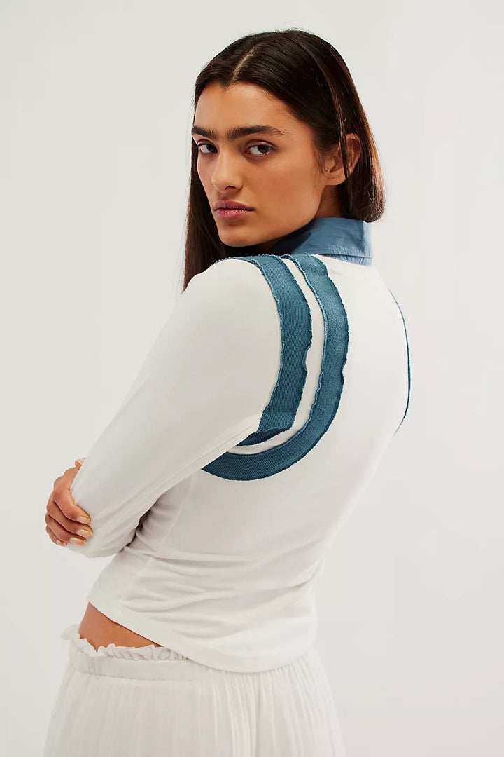 Free People Wednesday Polo Tee Blouse Top