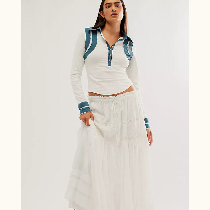 Free People Wednesday Polo Tee Blouse Top