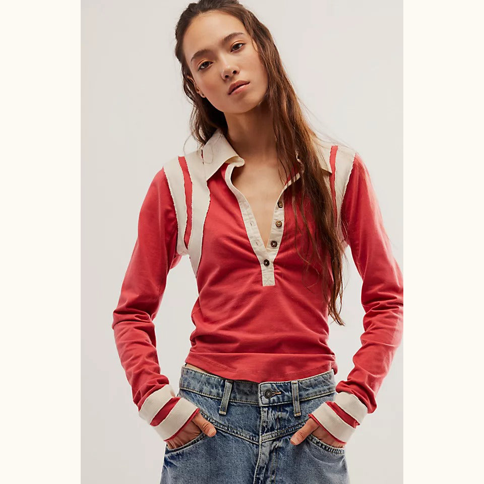 Free People Wednesday Polo Tee Blouse Top