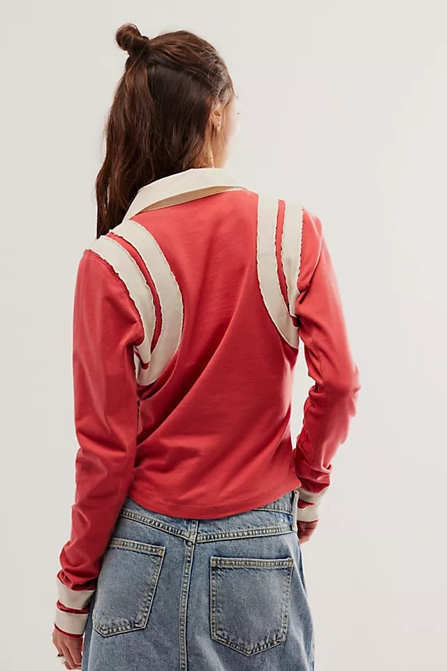 Free People Wednesday Polo Tee Blouse Top