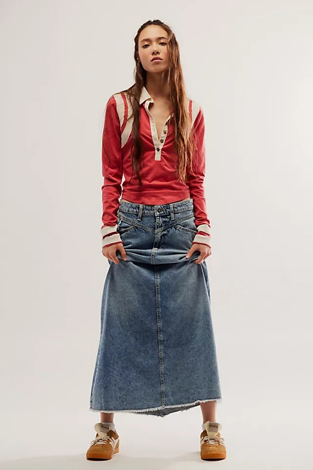 Free People Wednesday Polo Tee Blouse Top