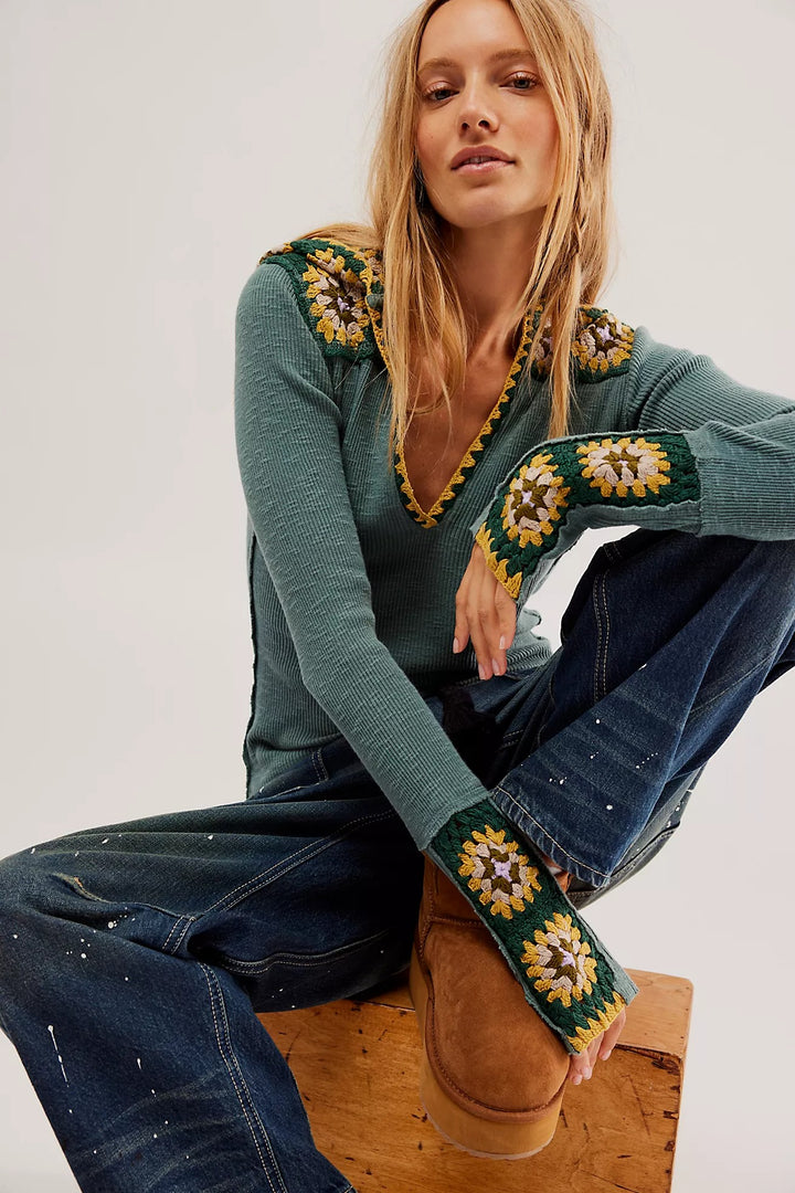 Free People Roswell Cuff Blouse Top