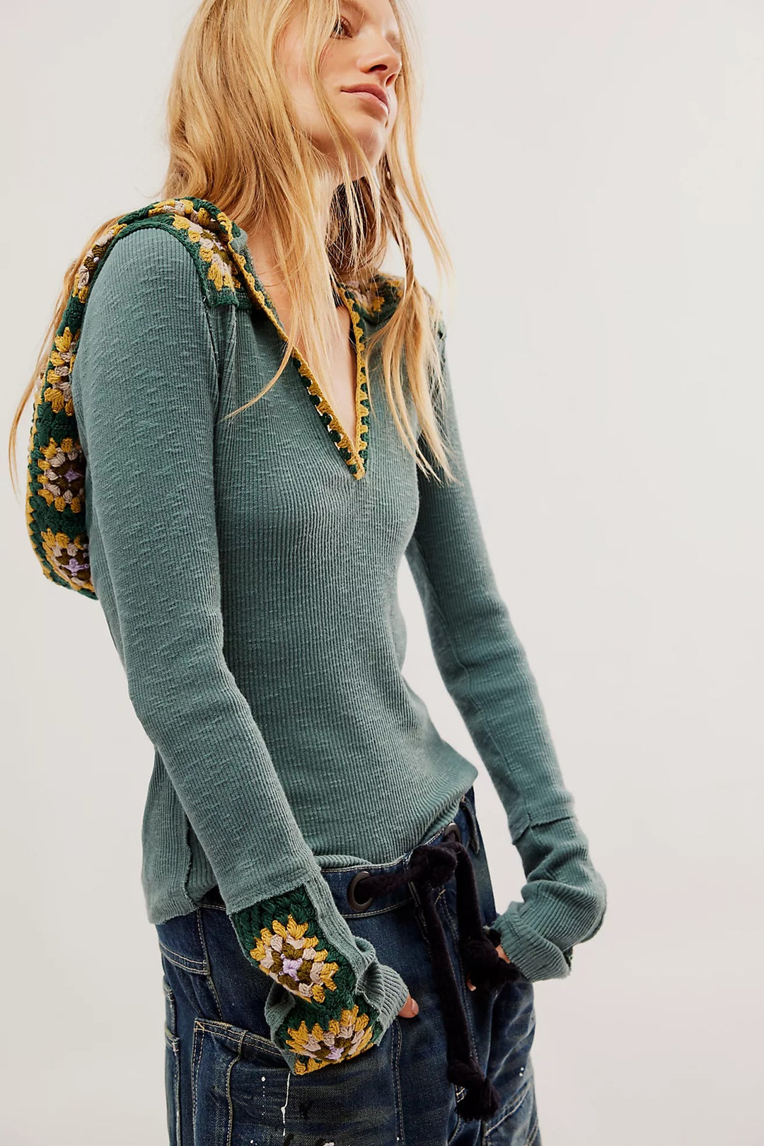 Free People Roswell Cuff Blouse Top