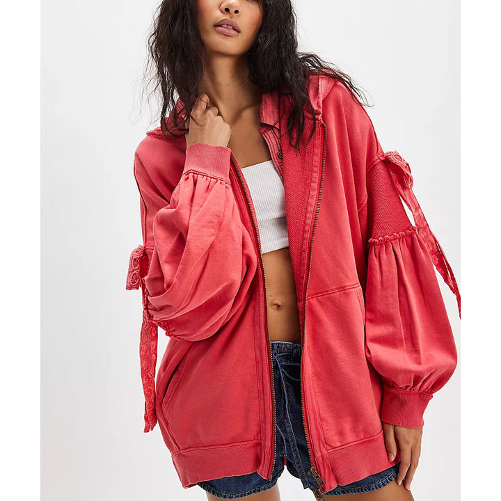 Free People Bow Girl Sweatshirt Hoodie Jacket Top