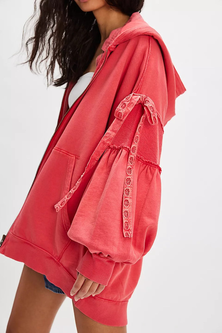 Free People Bow Girl Sweatshirt Hoodie Jacket Top