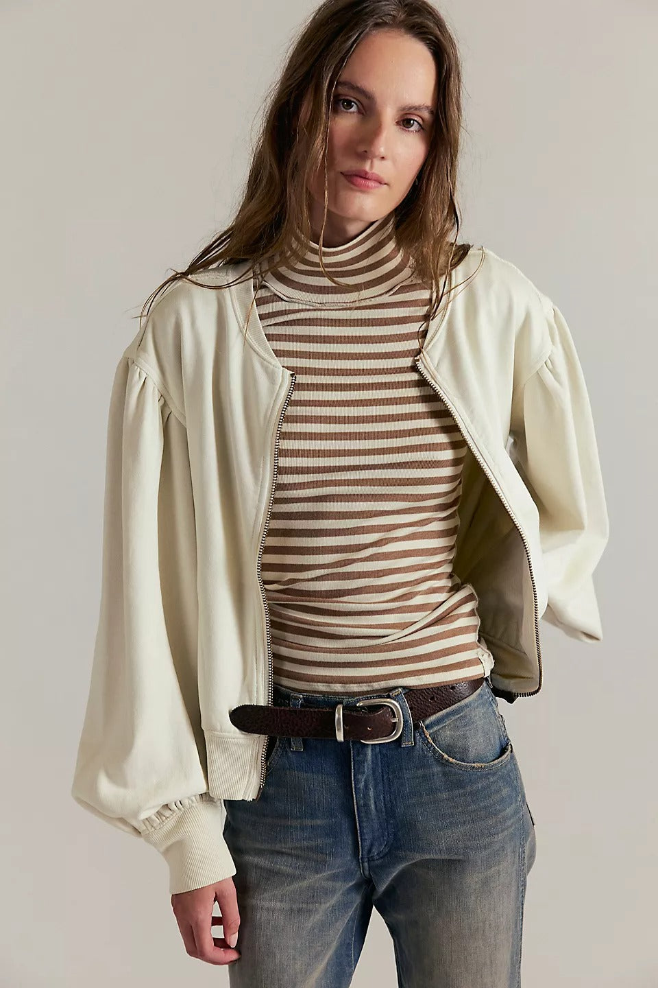 Free People Okayyy Sweatshirt Bomber Jacket Top