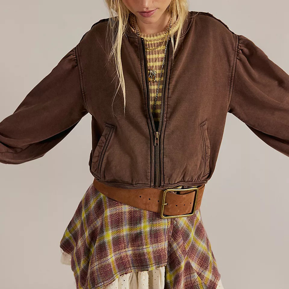 Free People Okayyy Sweatshirt Bomber Jacket Top