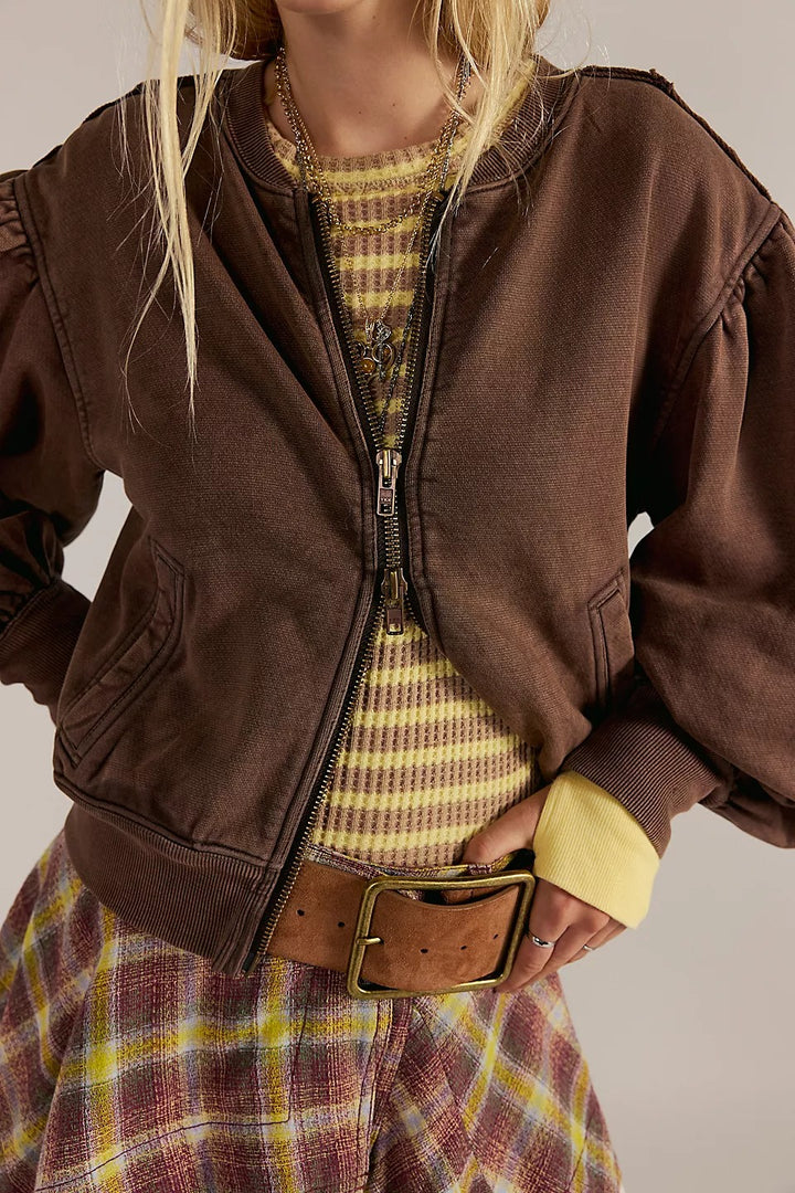 Free People Okayyy Sweatshirt Bomber Jacket Top