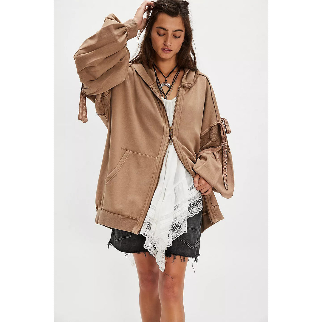 Free People Bow Girl Sweatshirt Hoodie Jacket Top