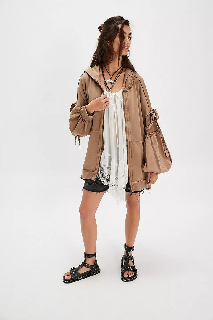 Free People Bow Girl Sweatshirt Hoodie Jacket Top