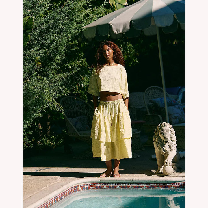 Free People Penny Seersucker Blouse Top & Midi Skirt