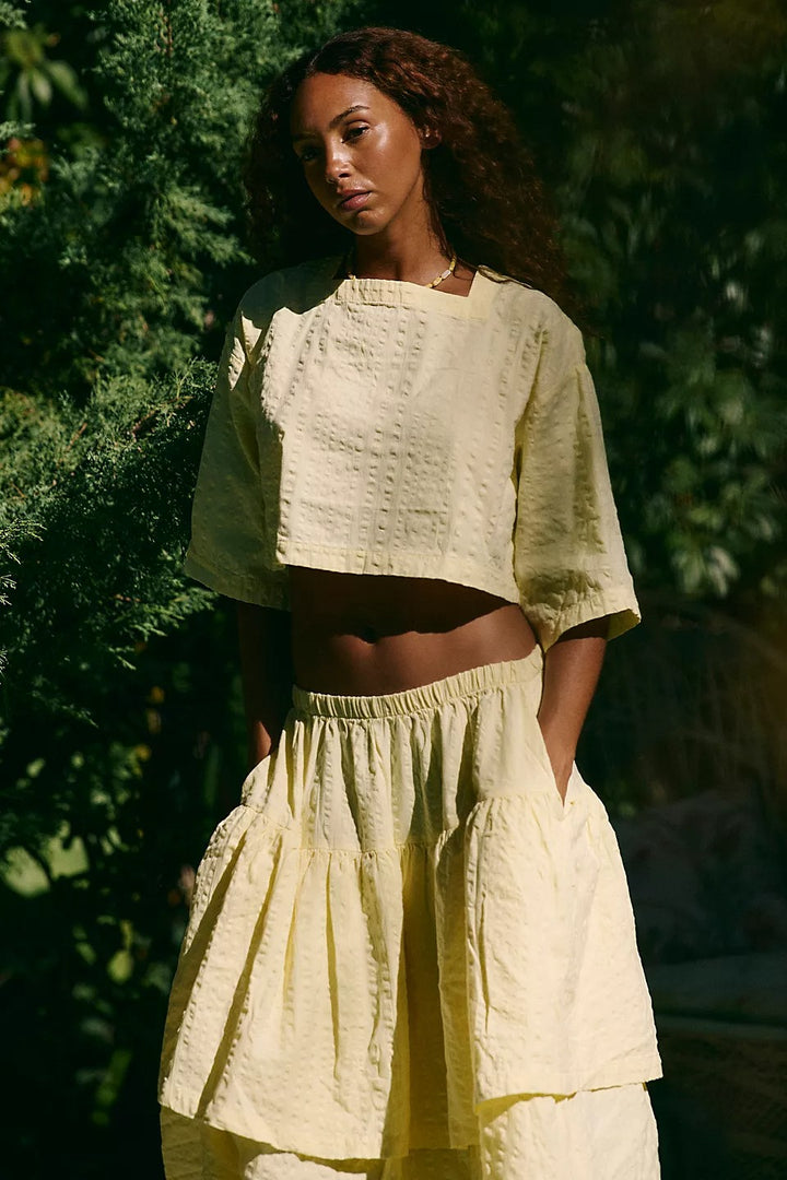 Free People Penny Seersucker Blouse Top & Midi Skirt