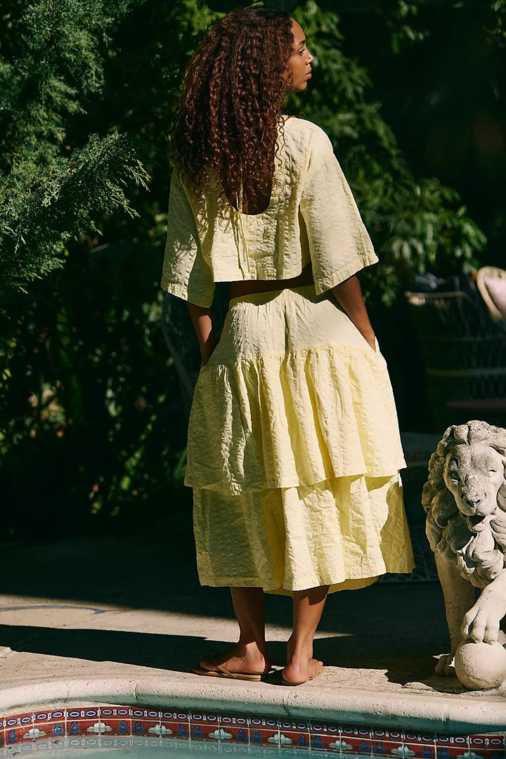 Free People Penny Seersucker Blouse Top & Midi Skirt