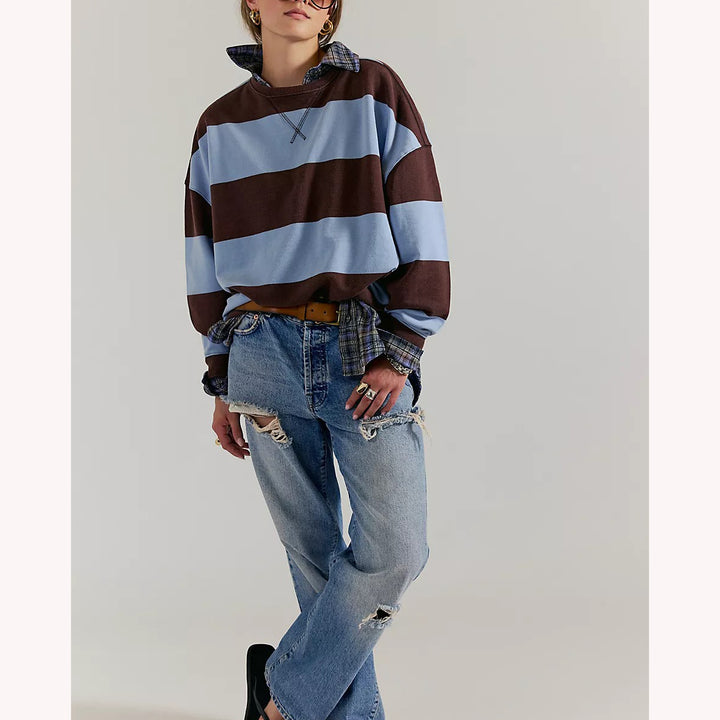 Free People We The Free Classic Strip Crewneck Sweatshirt Top