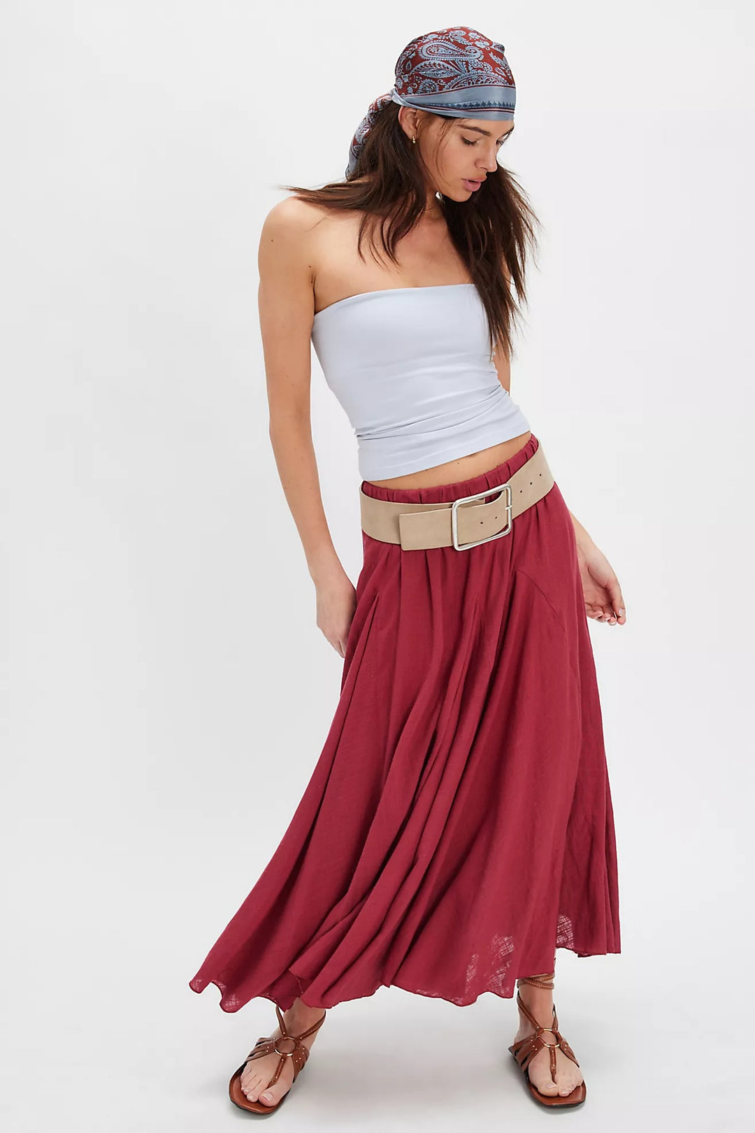 Free People Madras That Solid Linen Maxi Skirt