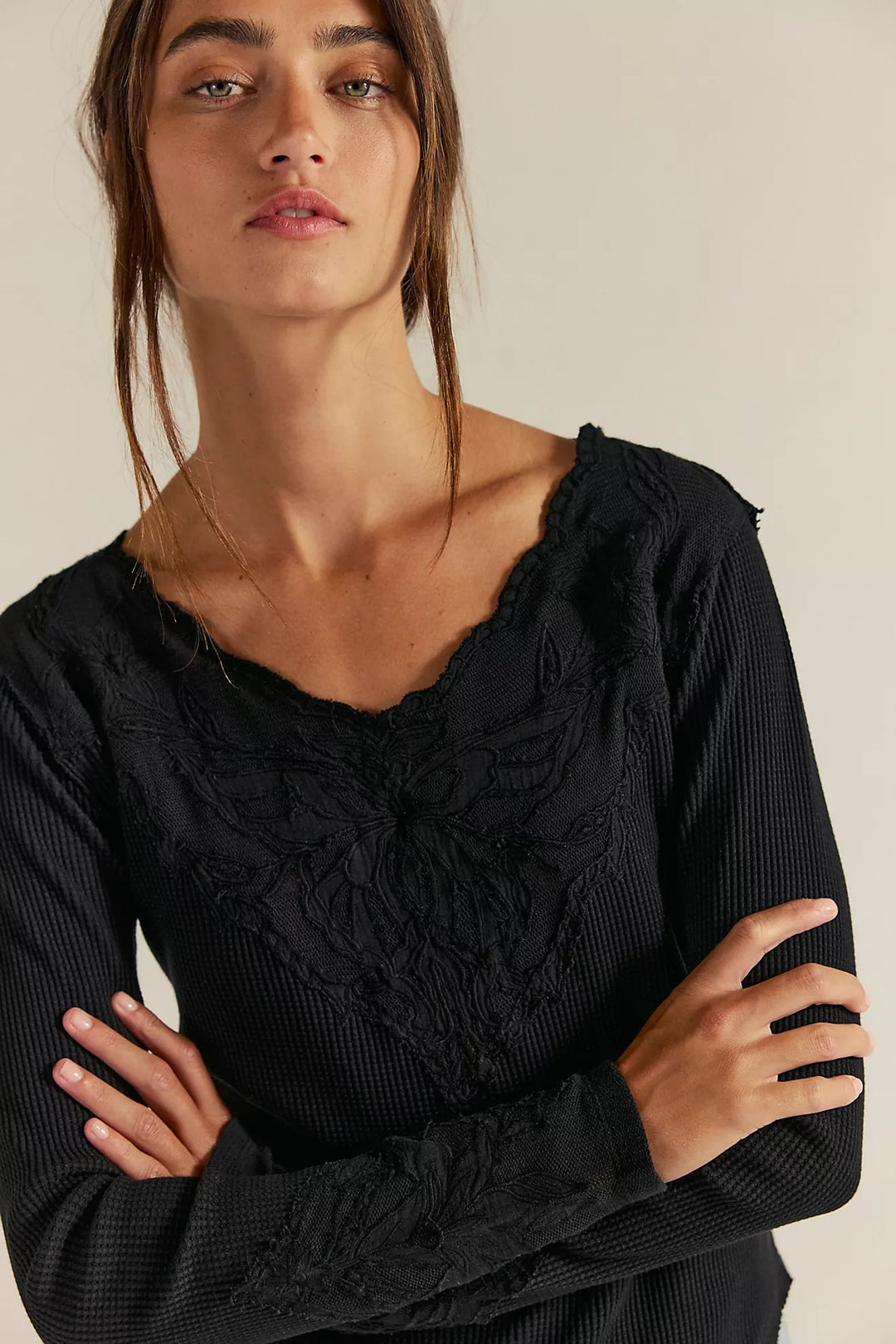 Free People Butterfly Cuff Blouse Top