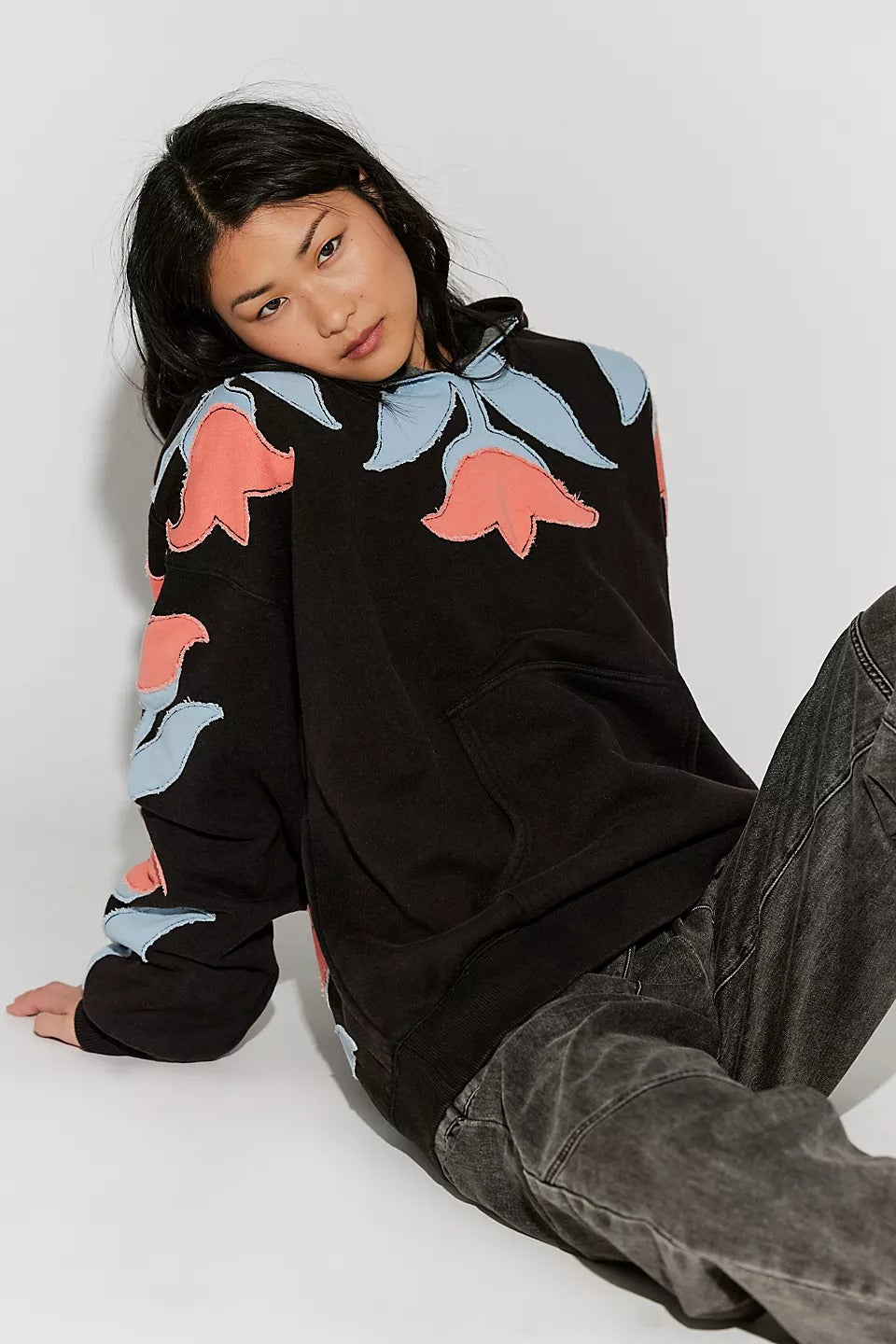 Free People We The Free it's a Vibe Flowers Hoodie Sweatshirt Tunic Top