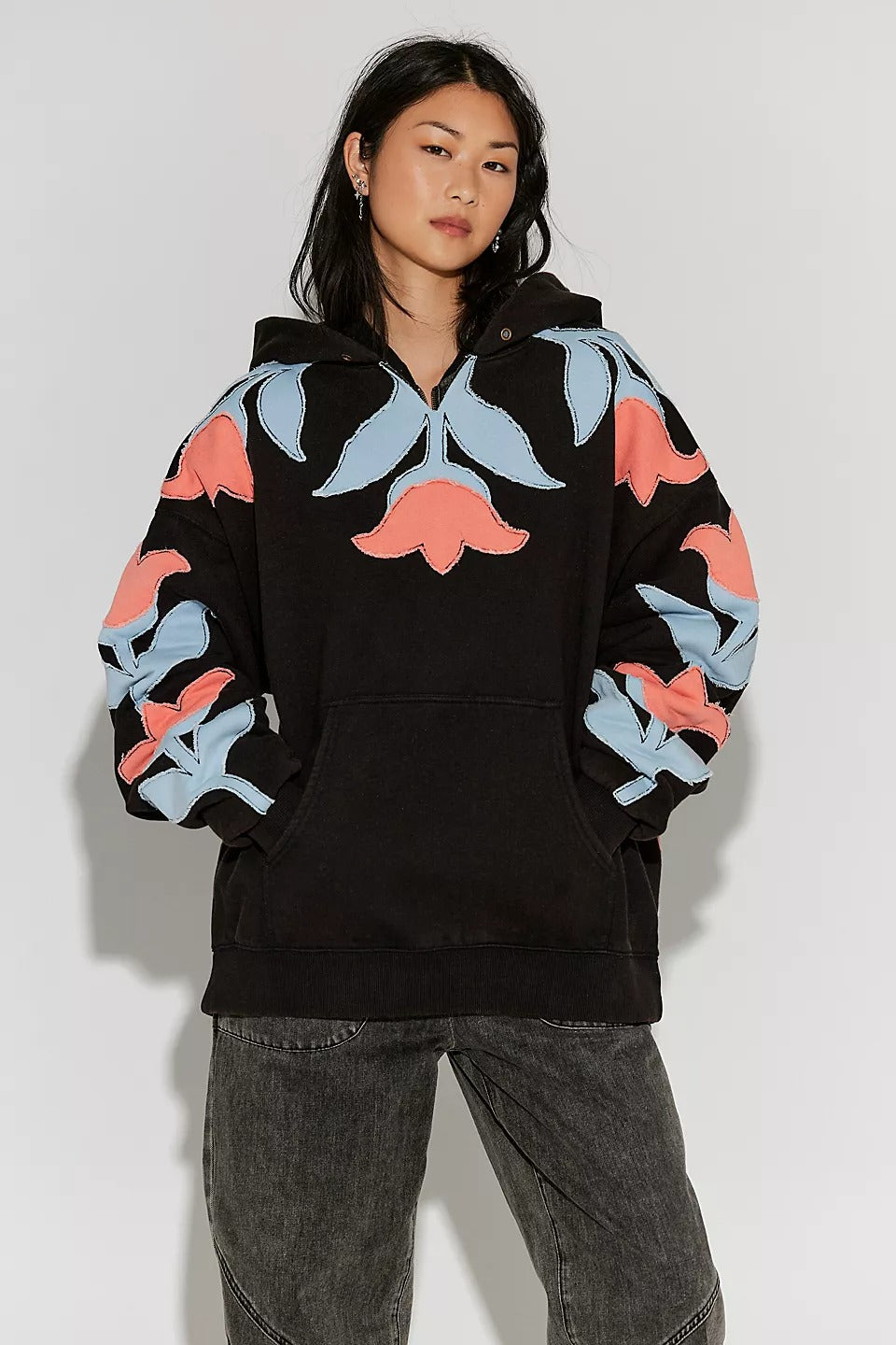 Free People We The Free it's a Vibe Flowers Hoodie Sweatshirt Tunic Top