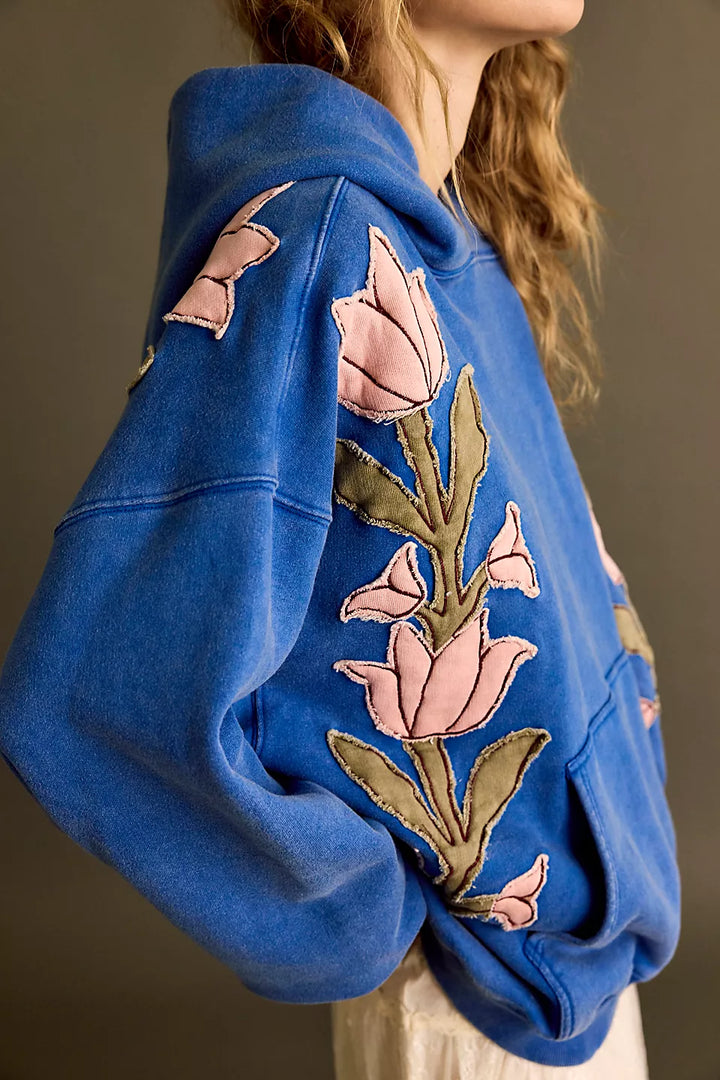 Free People We The Free it's a Vibe Flowers Hoodie Sweatshirt Tunic Top